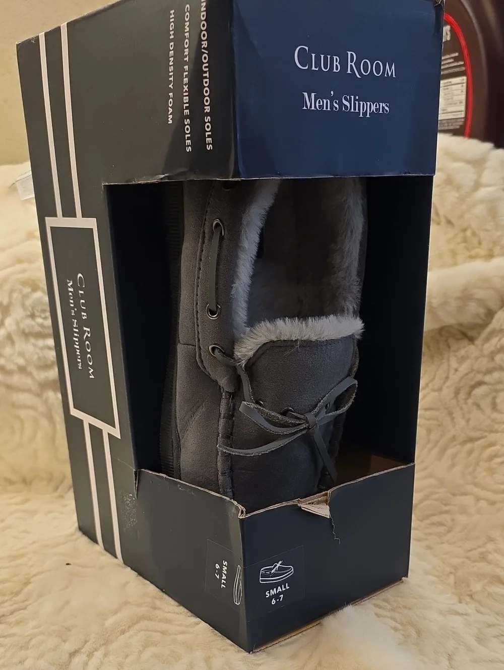 Club Room GRAY Slippers Mens Small 6-7 New In Box, Young Mans Size Small